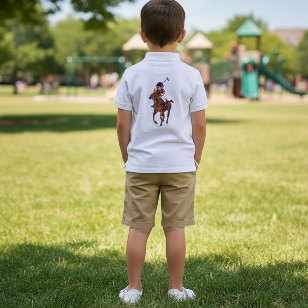 Polo Ralph Lauren‎ Kids Big Pony Back Logo Polo Shirt White Size 7 HTF New